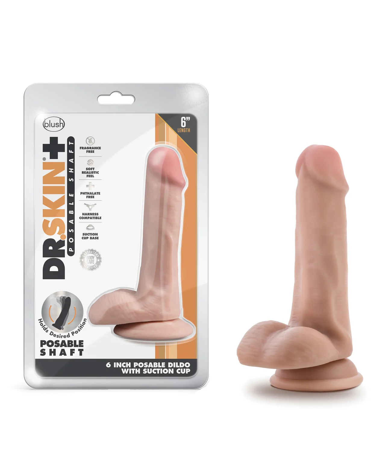 Blush Dr. Skin Plus 6" Posable Dildo With Balls - Image 3