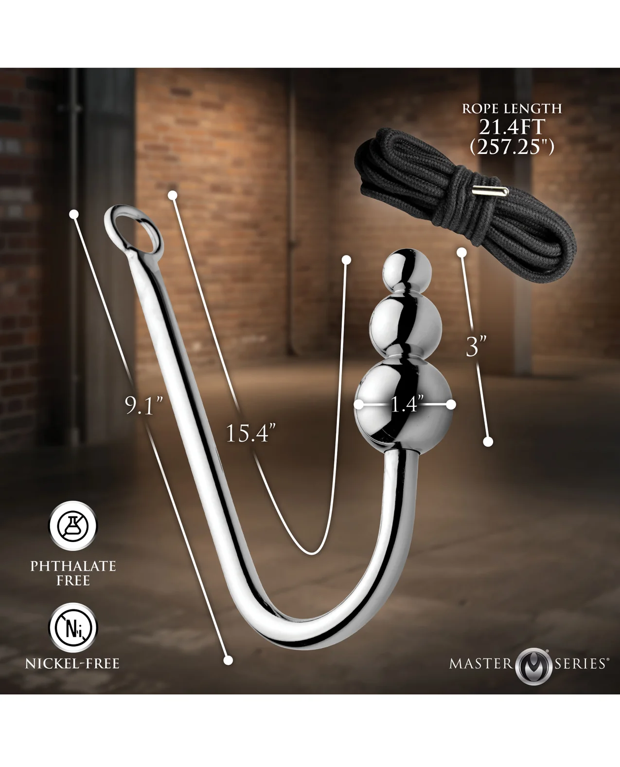 Master Series Roped Beaded Anal Hook with rope - Image 4