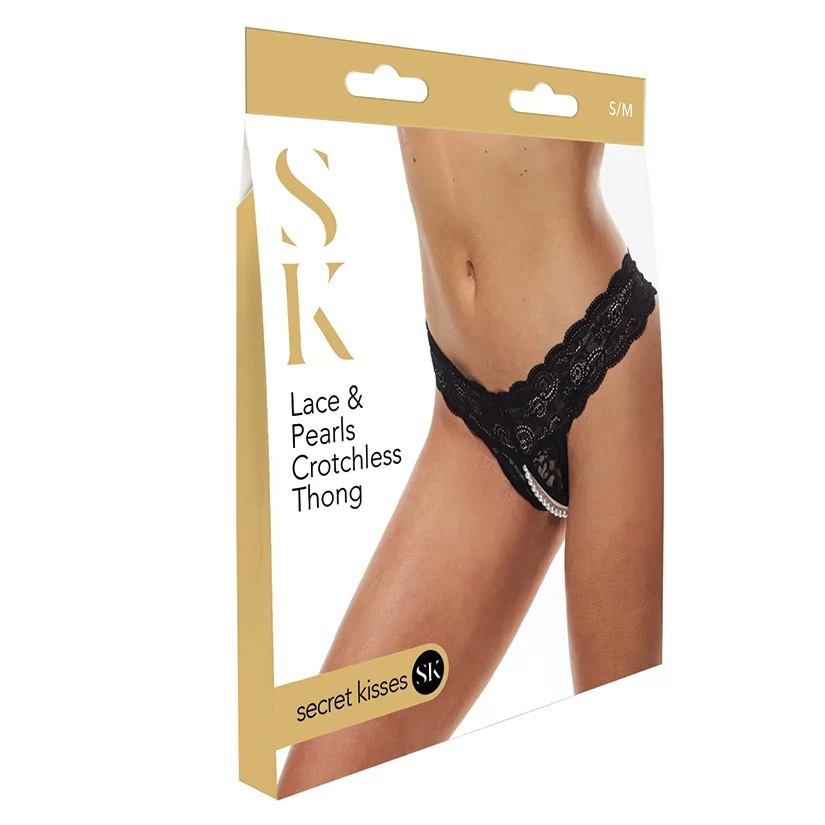 Secret Kisses Lace and Pearls Crotchless Panties - Image 2