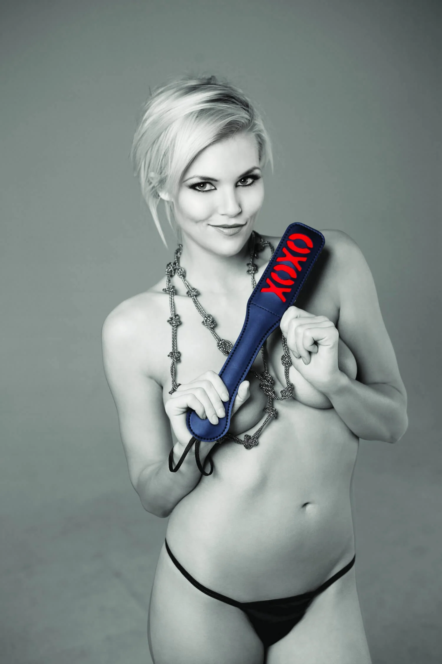 Sportsheets Black Vinyl Paddle, XOXO - Image 2
