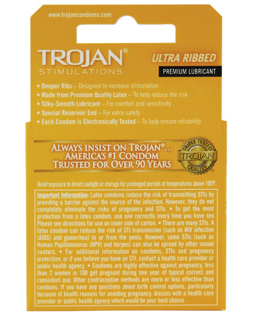 Trojan Ultra Ribbed Condoms - 3 Pack - Image 4